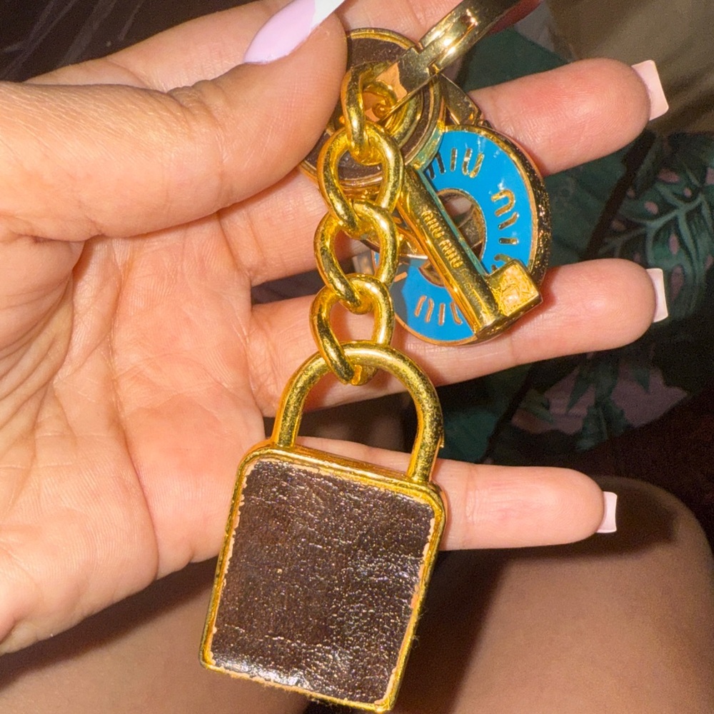 Miu Miu Gold and Blue Keychain with Lock Charm - Picture 3 of 3